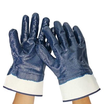 China Comfortable Bulk Heavy Duty Cheap Custom Industrial Thick Blue Nitrile Rubber Coated Logo Printed Gloves Price Ce 4112X for sale