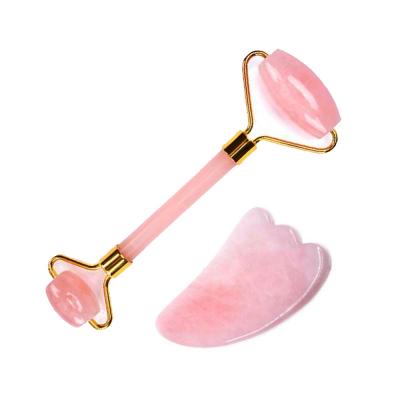 China Face Lift Home Use Eye Cooling Massager With Battery Gua Sha Jade Roller For Face Vibrating Rose Quartz Facial Massager for sale