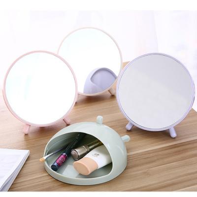 China Lighted 2 In 1 With Makeup Storage Box Round Vanity Mirror Desktop Round Shape Mirrors Women Cosmetic Gift Creative for sale