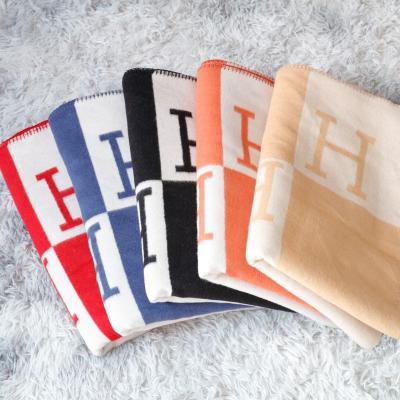 China Wholesale new soft touch feeling jacquard double-sided letter H thickened shawl blanket cashmere scarf warm women for sale