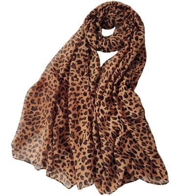 China Long Soft Touch Feeling Porostar Leopard Pattern Printing Chiffon Scarf Shawl for sale