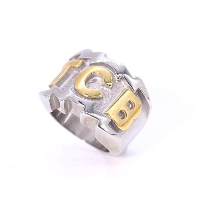 China Spot Round Two Color Ring Letter TCB Stainless Steel Punk Rock Style Men Ring for sale