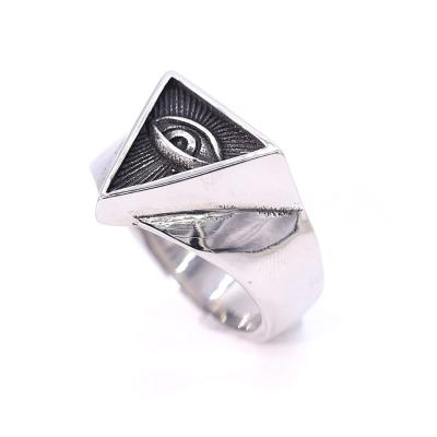 China Fashion American Punk Style Triangle Eye Stainless Steel Egyptian Men Ring for sale