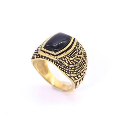 China Vintage Vintage Square Ring Black Gold Stainless Steel Punk Men Ring for sale