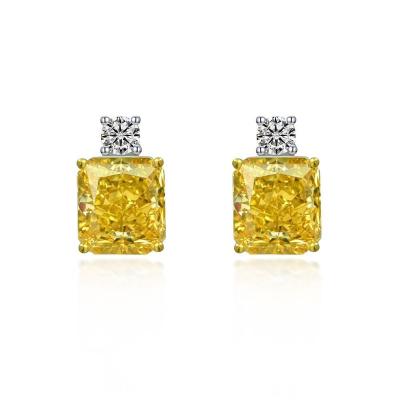 China 2022 Classic Square High Quality Yellow Diamond Stud Earrings 925 Sterling Silver Rhodium Plated Stud Earrings in 18k White Gold for sale