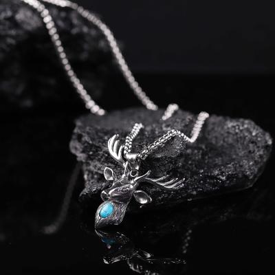 China Fashion Punk Jewelry Lucky Elks Pendant Necklace Men Punk Animals Wholesale Stainless Steel Punks for sale