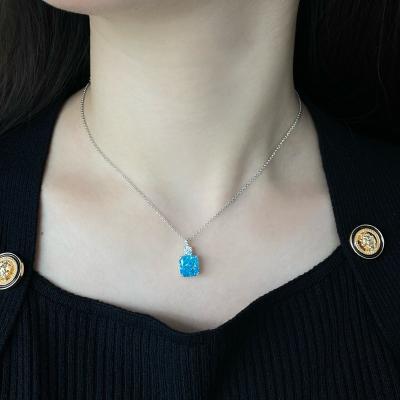 China Sterling Silver Ice Cut Sea Blue Zircon Necklace 2022 New Romantic 925 Jewelry For Women for sale