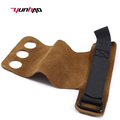 China YC Logo 3-Hole Gymnastics Unisex High Quality Custom Leather Hand Grips For Pull Ups, Weightlifting for sale