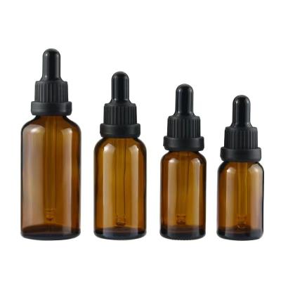 China Amber Glass Bottle Empty Essential Oil Dropper Bottle Bottle Use 30ml 50ml Serum Bottle With Black Dropper for sale