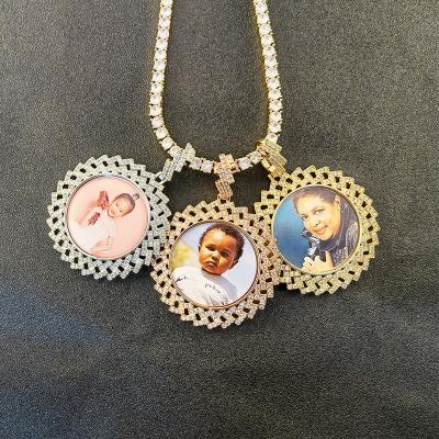 China Hiphop Personalized Iced Out Cubic Zircon Family Girlfriend Gift Sublimation Pendant Necklace Photo Custom Photo Pendant Necklace for sale