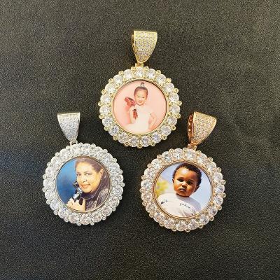 China Wholesale Hiphop Fashion Personalized Custom Sublimation Jewelry Blanks Gold Silver Circle Zircon Photo Necklace for sale