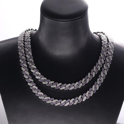 China Hiphop Wholesale 9mm CZ Cuban Link Chain Colorful Zircon Miami Cuban Link Bling Hitter Choker Chain Necklace for sale