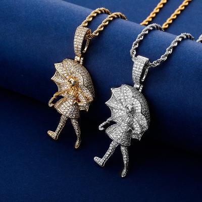 China Hiphop Iced Out Umbrella Child Pendant Necklace Iced Out Zircon Necklace Hip Hop Fashion Charm Jewelry Pendant Gift For Men for sale