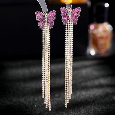 China Long Beautiful Dangling Luxury Fashion Jewelry Tassel Earrings Trendy High Quality Butterfly for sale