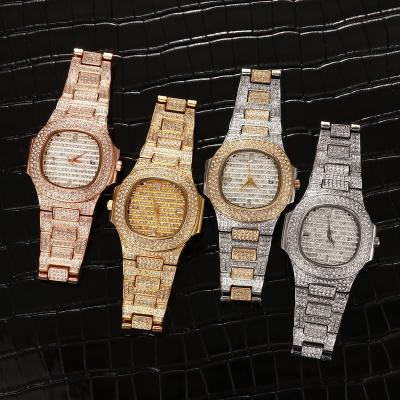 China High Quality Iced Out Day/Date Watch Hip Hop Quartz Iced Out Quartz Watch Wristwatches With CZ Stainless Steel Strap Micro Clock Hours for sale