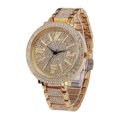 China Fashion High Quality Day/Date Women Watches With Big Face Gold Rhinestone Ladies Bling Hip Hop Quartz Watch Top Brand Luxury Wrist Watch for sale