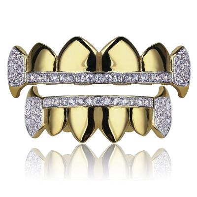 China Hiphop Bling Hip Hop Grillz Teeth Grillz Micro Paved Zircon Vampire Fangs Upper Lower Teeth Grillz Set Men Women Halloween Gifts for sale