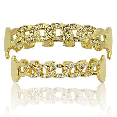 China New Hiphop Striker Top and Custom Gold Diamond Bling Jewelry Teeth Grillz Fashion Body Jewelry Wholesale Hip Hop Brass Men Women Bottom for sale