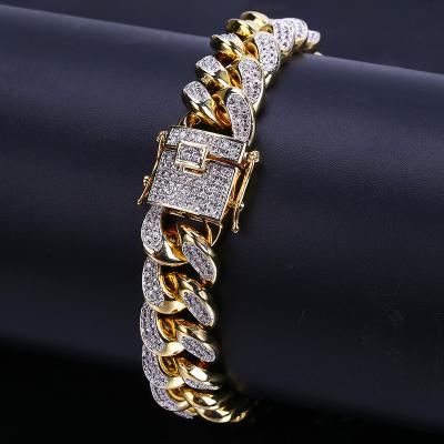 China Hiphop New Product Hip Hop Gold/Silver Color Iced Out Micro Pave CZ Stone 14mm Bracelet Chain Link Copper Cuban Bracelets for sale