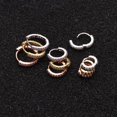 China Trendy simple cute brass gold plated inlay circle earrings jewelry design clip earrings real small multi size micro zirconia for women for sale