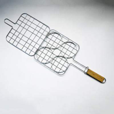 China Wholesale Customized Cheap Easily Cleaned BBQ Grill Pan Bbq Hamburger Wire Mesh Hamburger Grill Basket BBQ Basket for sale