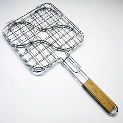 China High Quality BBQ Hamburger Stick Handle BBQ Grill Basket Roast Chicken BBQ Net Fold Not Easily Cleaned Accessories for sale