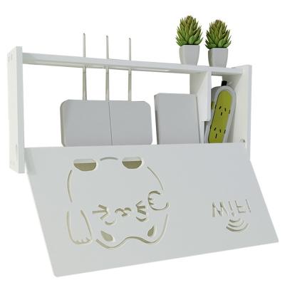 China Cute Viable Smile Wifi Router Storage Boxes Cable Wall Mounted Floating Power Outlet Wire Shelf Storage Rack for sale