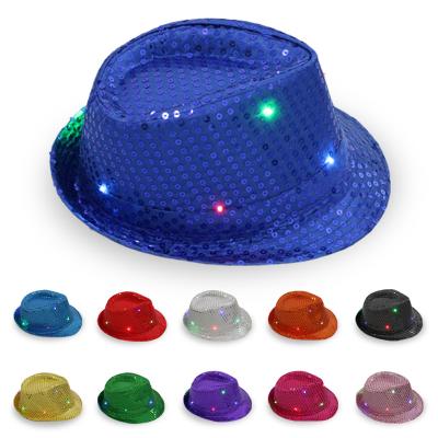 China Flashing Christmas Light Up Sequin Cowboy Party Hat Flashing Dress Dance Party LED Hat for sale