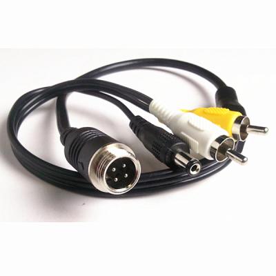 China Auto Rearview Camera Connection 4 Pin Mini DIN Male AV RCA Male Cable for Video and Audio and 12 V DC. for sale