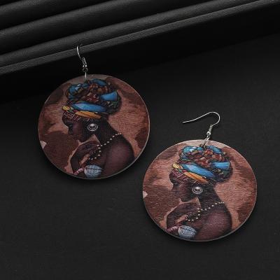 China Wholesale Unique Round Fashionable Ethnic Large Drop Head Funny Women Jewelry Designer Wooden Earrings for sale