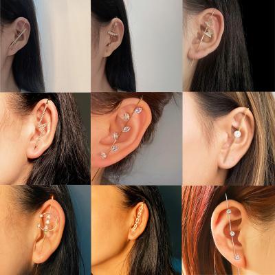 China New Line Crystal Butterfly Cuff Clip Earings Fashion Ethnic Women's Zircon Ear Bone Stud Earrings for sale