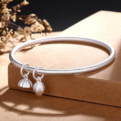 China Korean Vintage Jewelry Accessories Women Cute Silver Plated Bangle Designer Flat Bangle for sale