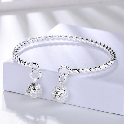 China Silver Plated Double Bell Cuff Open Bangle Bangles Hiphop Korea Jewelry Women Designer Trendy Bracelets for sale