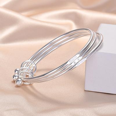 China Three-Layer Trendy Korean Thin Silver Fashion Bangles Bracelet Charm Bangle Adjustable Bracelets Girls Gift Bracelets for sale