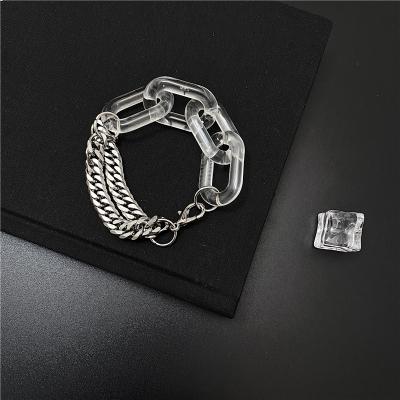 China New European and American stainless steel transparent acrylic Cuban chain punk rugged bracelet for sale