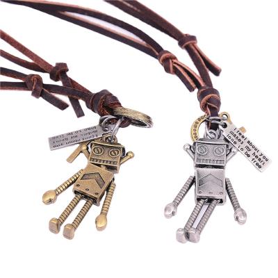 China Vintage Leather Pendant Necklace For Restoring Ancient Ways Custom Robot Fashion Classic OEM Unisex Men Present for sale