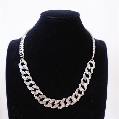 China European Fashion Punk 14mm Shimmering Stainless Steel Cuban Chain Men's All Ice Diamond Cuban Chain Men's Punk Necklace for sale