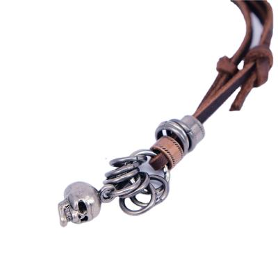 China Hot sales vintage cool men's alloy ghost head leather punk charm necklace for sale