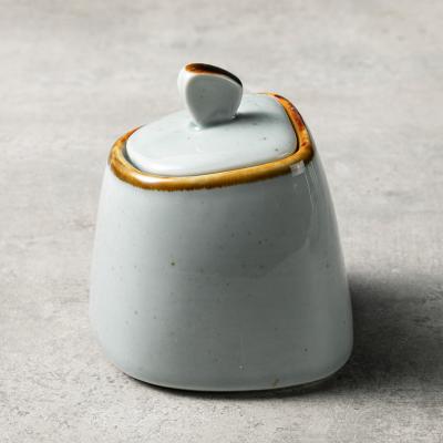 China Wholesale Viable Gray Ceramic Sugar Bowl Jiujiuju Tableware Porcelain Sugar Pot With Lid Ceramic Suger Modern Design Candy Bowl for sale