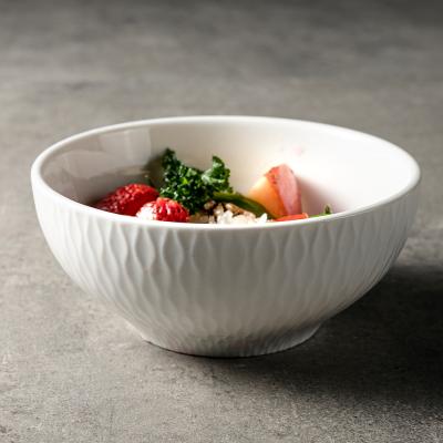 China Sustainable Wholesale Jiujiuju Tableware Designs Bright White Soft Wavy Rice 12cm Series Bowls Porcelain Embossed Bowl for sale