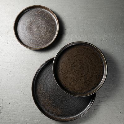 China Viable Wholesale Ceramic Hotel Restaurant OEM JiuJiuJu Rustic Tray Set Tableware Porcelain Black Dinner Dish Sets for sale