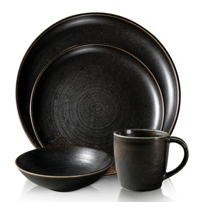 China New Vintage Viable Retro Black Japanese Tableware 4 PCS Handmade For Home Hotel Restaurant Ceramic Porcelain Dinner Set Tableware Set for sale