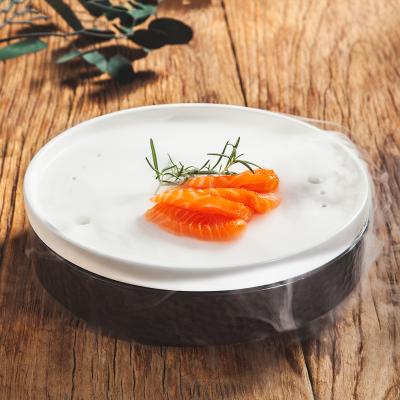 China JiuJiuJu Viable Hot Sale Matte Black And White Round Dry Ice Plates For Hotel Bar Club Sashimi Cold Dishes Dry Ice Plate Japanese Sushi for sale