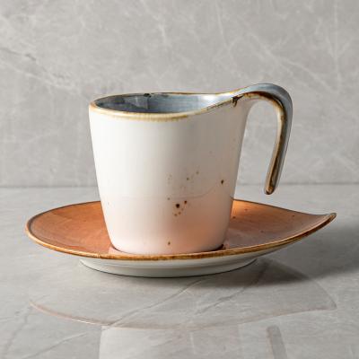 China Vajilla Viable Chian Ceramic Mug Reactive Espresso 3oz Stain Supplier Jiujiuju Unique Handle Porcelain Tea Cups and Saucers for sale