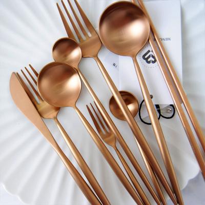 China Customized Viable Wholesale Luxury Rose Red Gold Rolled Fatware Logo Spoon Knife Fork Afternoon Tea Spoon Hotel Home Customized Cutlery for sale