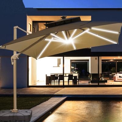 China Contemporary Aluminum Outdoor Solar Roma Parasol Patio Light Sun LED Rectangle Roman Umbrella for Garden Shading for sale