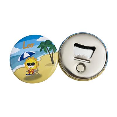 China Promotional Good Quality Restaurant Tinplate Round Fridge Magnets Promotional Cheap Customized Bottle Opener for sale