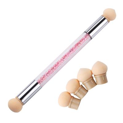 China NAIL Double Sides Use Clear Acrylic Handle Rainestone Diamond Nail Dotting Pen Nail Art Brush Sponge Tip for sale