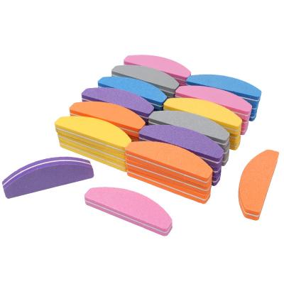 China Double Sandpaper Half Moon Mini Colored Sponge Nail File Nail File Buffer Manicure Tool For Nail Salon Tools for sale