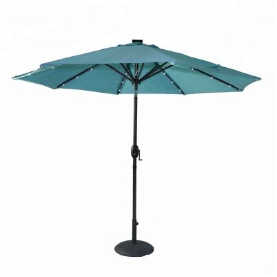 China Outdoor Furniture 9ft LED Outdoor Umbrella 8 Ribs w/24 Ribs Solar Powered Patio Garden Market Umbrella Tilt With USB Ports for sale